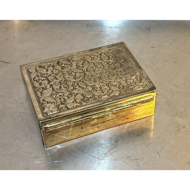 Silver Metal Hinge-Top Jewelry Box W/ Inner Mirror For Sale - Image 4 of 4