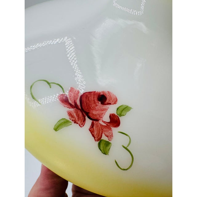 Vintage GWTW Creamy Yellow Milk Glass 18" Hand Painted Roses Lamp W/Bronze Base Signed E. Maram For Sale - Image 4 of 15