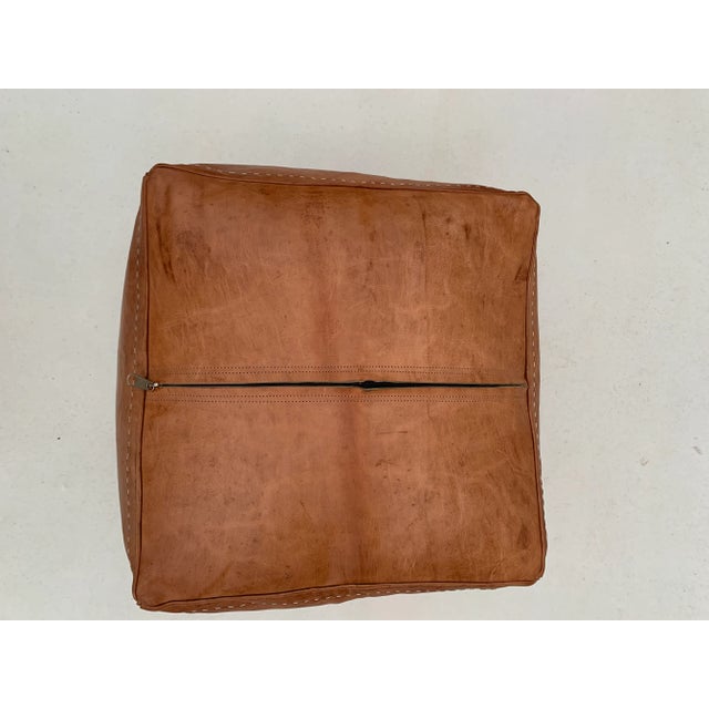 Berber Tribes of Morocco Square Brown Chocolate Moroccan Leather Pouf Cover For Sale - Image 4 of 10