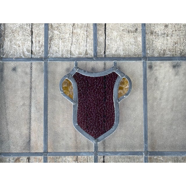 Early 20th C. Stained Glass Window - Shield / Crest in Wine Red and Old Gold For Sale - Image 11 of 13