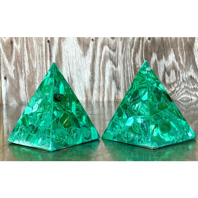 Vintage Boho Malachite Pyramids- a Pair For Sale - Image 4 of 12