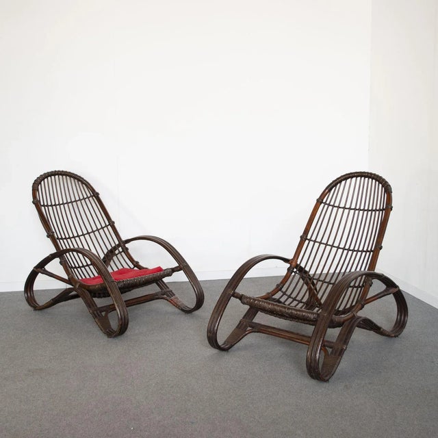 1960s Set of Italian Guinea Cane Wicker Armchairs, 1960s For Sale - Image 5 of 10
