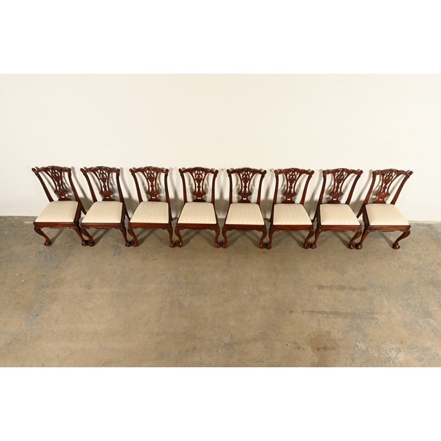 1980s Baker Furniture Style Chippendale Carved Mahogany Dining Chairs, Set of Eight For Sale - Image 5 of 13