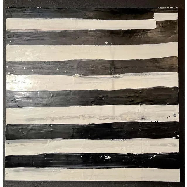1990s Lynn Basa Encaustic Black and White Stripe Panel "Not So " 2012 For Sale - Image 5 of 12