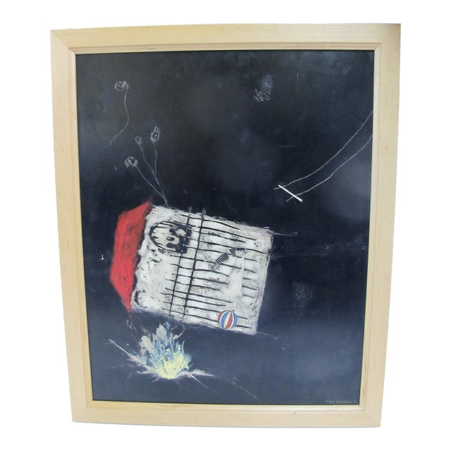 Signed Terry Waldron Oregon Contemporary Framed Mixed Media Painting One Chance For Sale