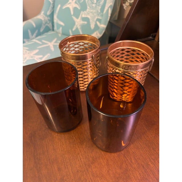 Vintage Seagram’s Scovill Barware Cups With Amber Glass Liners — Pair For Sale - Image 4 of 8
