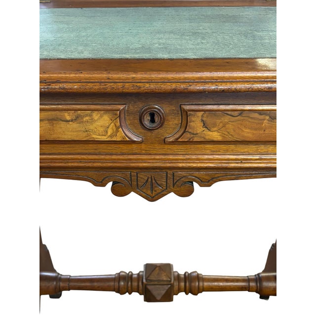 Wood Victorian Walnut Ladies Writing Desk With Gallery & Velvet Writing Surface, Circa 1880 For Sale - Image 7 of 12