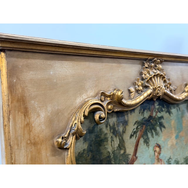 Yellow Vintage French Louis XV Style Painted and Parcel Gilt Trumeau Mirror For Sale - Image 8 of 9