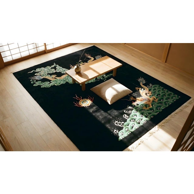 Magnificent Black Background With Dragons & Flaming Pearls Antique Chinese Art Deco Rug by Nichols Workshop For Sale - Image 10 of 12