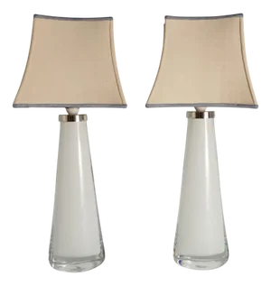 White Crystal Glass Table Lamps by Carl Fagerlund for Orrefors, 1960s, Set of 2