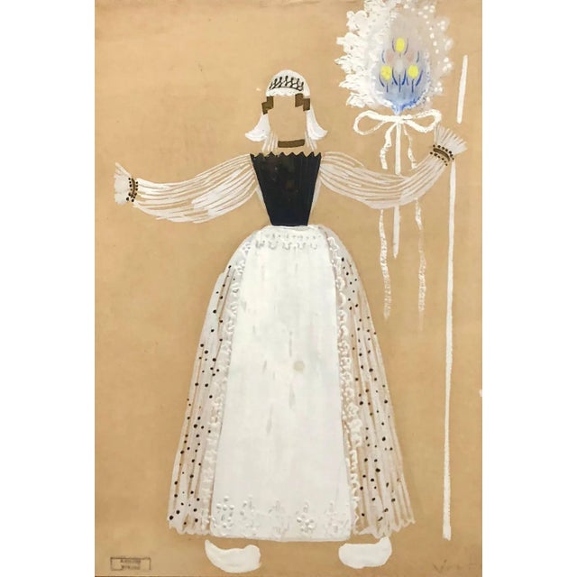 This is an original Theater costume illustration painting and drawing on paper. Russian bearded Cossack man. stamped...