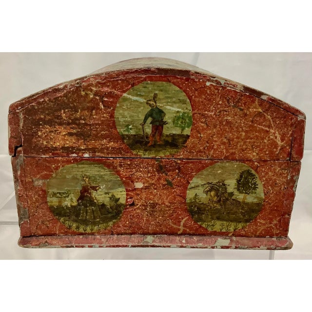 Early 19th Century 19th Century Domed Painted Decoupage Wooden Chest, Small For Sale - Image 5 of 10