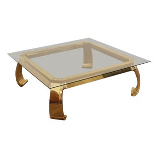 Mastercraft Attributed Hollywood Regency Asian Inspired Brass and Glass Coffee Table For Sale