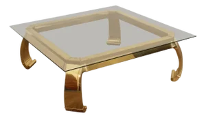 Mastercraft Attributed Hollywood Regency Asian Inspired Brass and Glass Coffee Table