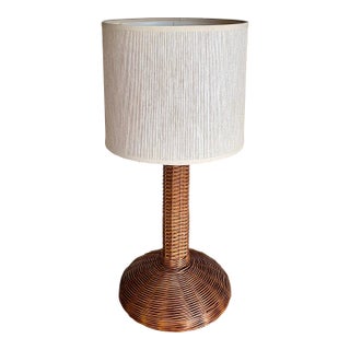 Vintage 1940s Rattan Desk Lamp With Shade For Sale