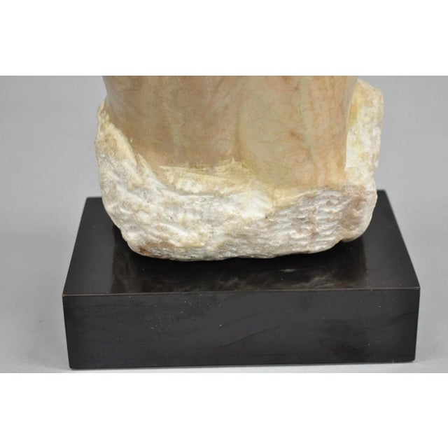 Stone Late 20th Century Morton Gaffin Female Nude Bust Modernist Carved Peach Alabaster Sculpture For Sale - Image 7 of 12