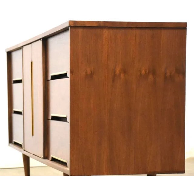 1950s Refinished Walnut and Brass Dresser For Sale - Image 4 of 10