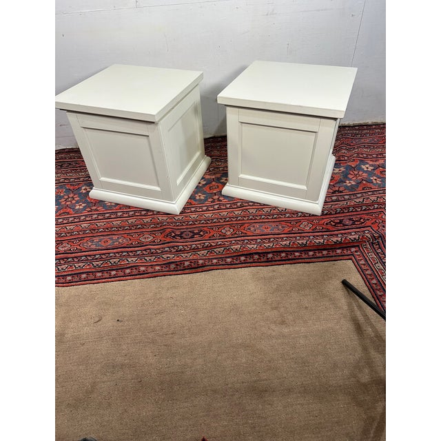 White Pair of Pottery Barn Style Storage Cubes/End Tables For Sale - Image 8 of 9