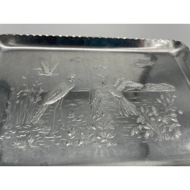 Mid-Century Modern 1920s Embossed Bird & Wetland Design Metal Trays- Set of 4 For Sale - Image 3 of 8