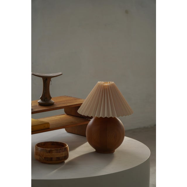 Vintage Danish Round Wooden Table Lamp, 1970s For Sale - Image 15 of 17