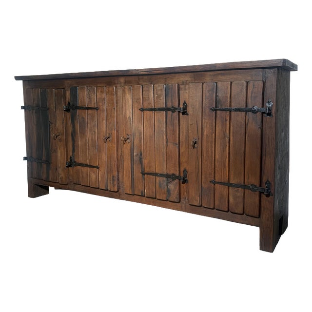 Large Brutalist Wood Sideboard with Hand-Forged Iron Hardware For Sale