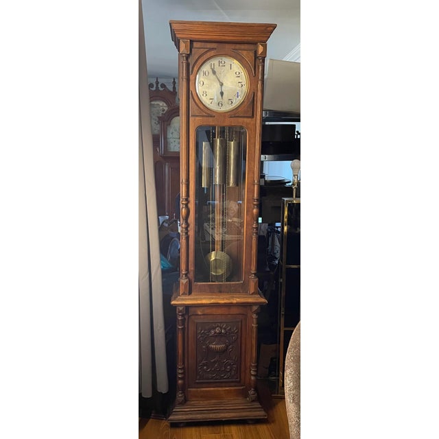 Early 1900s Gustav Becker Grandfather Clock With Quarter Strike Chimes