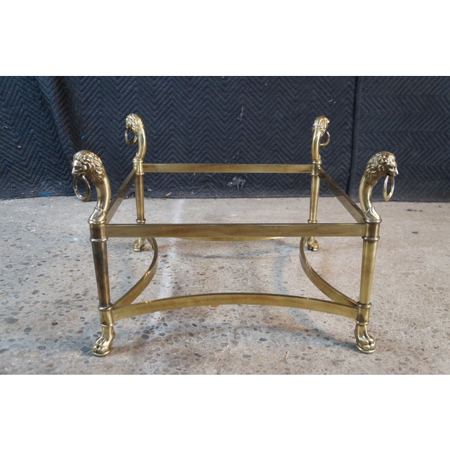 Vintage Italian Regency Figural Brass Lion Head Round Glass Coffee Table 39" For Sale - Image 11 of 12