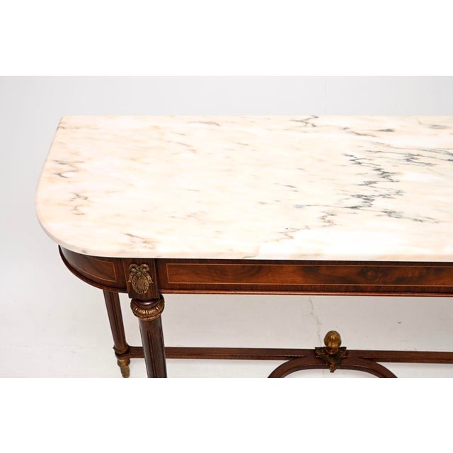 French Walnut Console Table with Marble Top, 1930s For Sale - Image 6 of 12