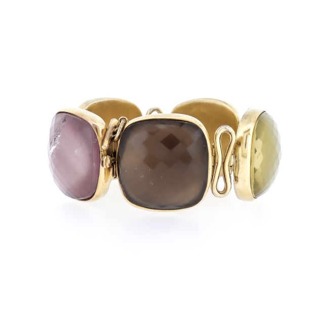 Gold Vintage Steve Vaubel Square Stone on Bezel With Inlayed Oval Connection Bracelet For Sale - Image 8 of 16