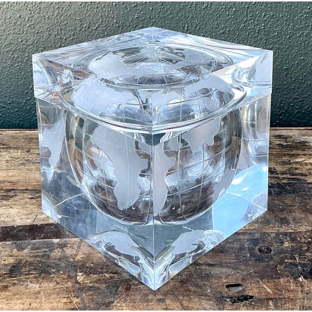 Vintage Etched Lucite Global Ice Bucket For Sale - Image 12 of 12