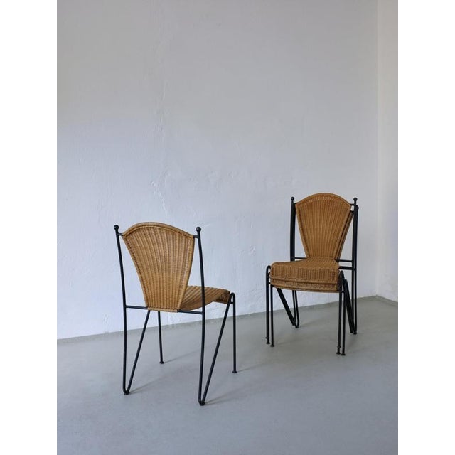 Wicker and Iron Chairs from Frederick Weinberg, 1960s, Set of 4 For Sale - Image 3 of 7