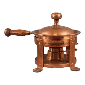 Large Antique Joseph Heinrichs Bronze Saute Pan on Warmer Stand
