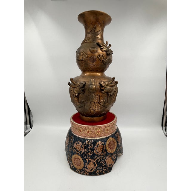 Japanese Vintage Chinoiserie Ceramic Satsuma Vase Stand, Ginger Jar Pedestal, Base, or Riser For Sale - Image 3 of 13