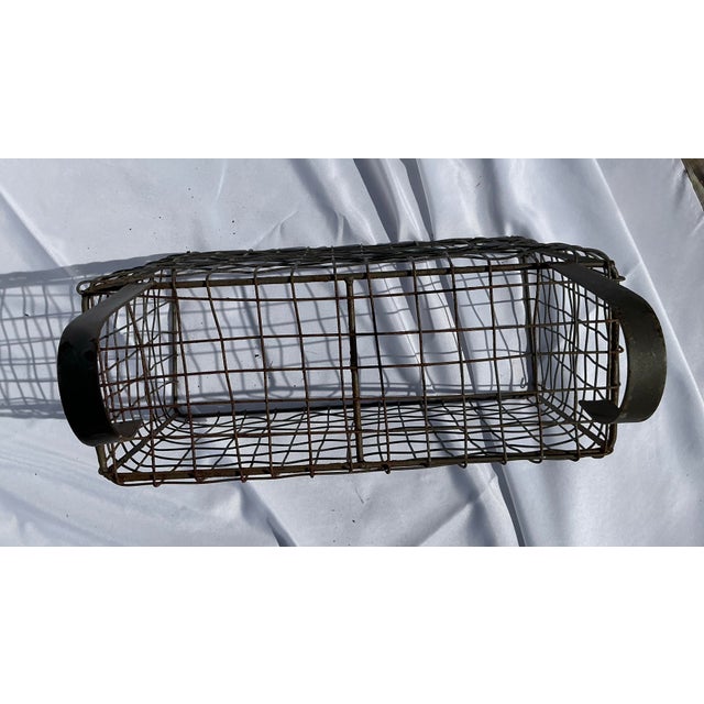 1930's Large Antique French Wirework Crimped Wire and Metal Wall Pocket Hanging Basket For Sale - Image 9 of 11