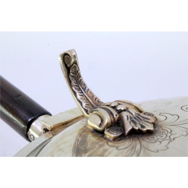Silver Whisk with Floral Motifs Engraved Lid, Raised Feet and Wooden Handle For Sale - Image 6 of 10