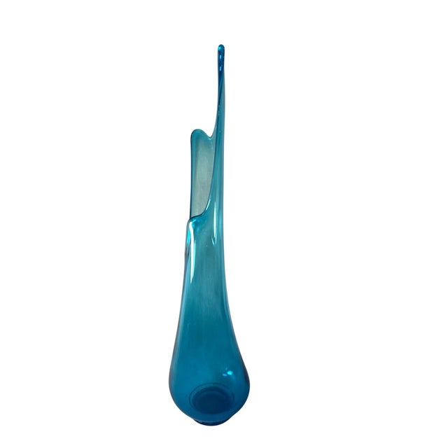 MCM LE Smith Teal Blue Smoothie Swung Vase. Hand blown most likely in the 60’s. 15.5” H and 4”W