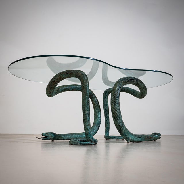Metal Coffee Table With Bronze Snakes, 20th Century For Sale - Image 7 of 8