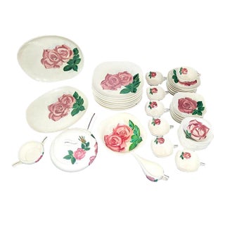 1940s Red Wing Pottery Dinnerware Set Hand Painted - 35 Pieces For Sale