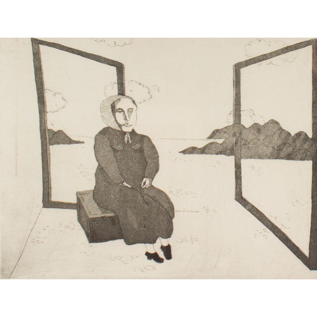 A 1970 etching by the Israeli-American artist Benjamin Levy (1940-2022). This Surrealist style work depicts a woman...