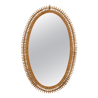 Midcentury Modern Oval Wall Mirror in Rattan and Bamboo by Franco Albini, 1960s For Sale