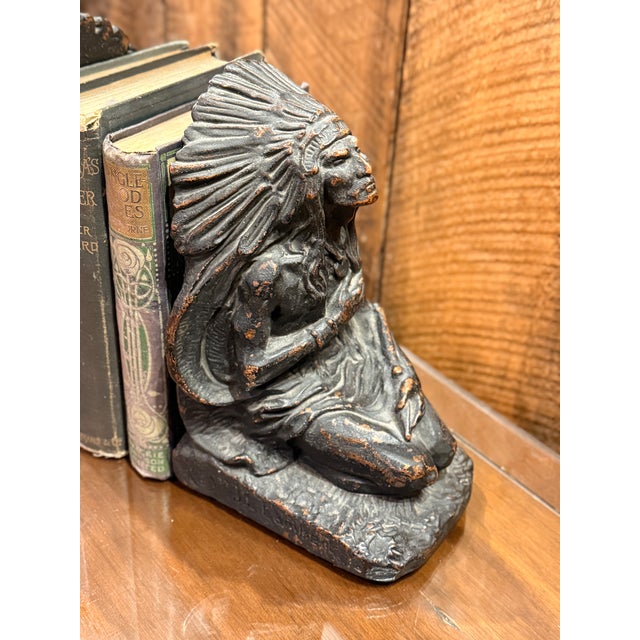 1920s j.l. Lambert Bronze Native Chief Bookends Art Deco Figural Pair For Sale - Image 6 of 14