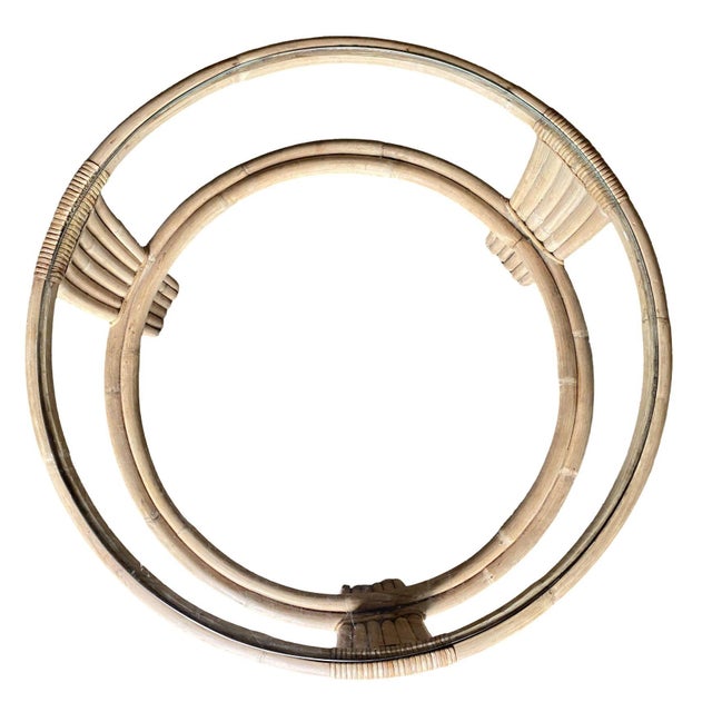 Mid-Century Modern 1950s Five Strand Rattan Coffee Table With Glass Top For Sale - Image 3 of 6