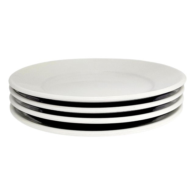 Contemporary 1980s Apilco France Classic Whiteware Rimmed Luncheon Plates, Set of 4 For Sale - Image 3 of 11
