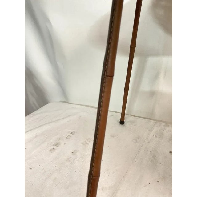 Mid-Century Modern Rattan and Leather Side Table by Jacques Adnet, 1950s For Sale - Image 3 of 8