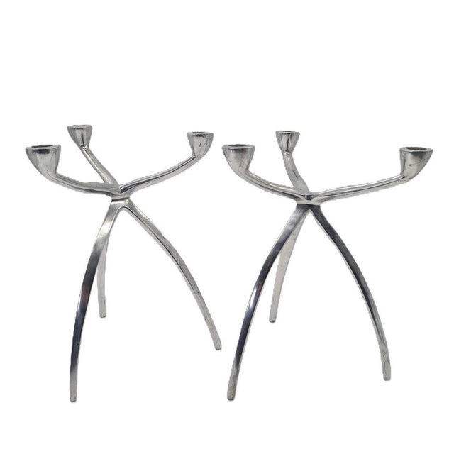 Vintage Space Age Aluminum Candlesticks, 1960s, Set of 2 For Sale - Image 9 of 9