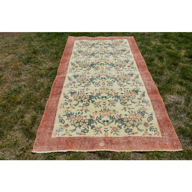 Beige 1970s Vintage Boho Style Hand Knotted Floral Beige Oushak Rug For Sale - Image 8 of 8