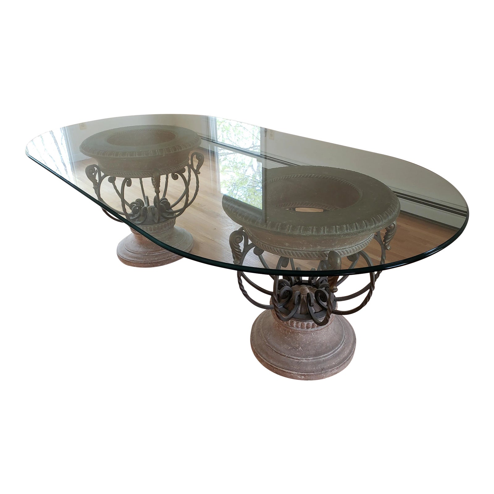 Drexel Heritage Corbel Glass Top Dining Table | Chairish