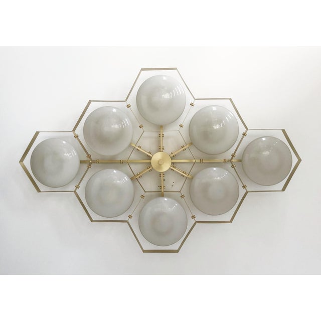 Fabio Ltd 21st Century Hive Satin Brass Glossy Gray Murano Flush Mount by Fabio LTD For Sale - Image 4 of 9