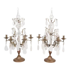 Pair of Late 19th Century French Louis XVI Style Rock Crystal Six Arm Candelabra