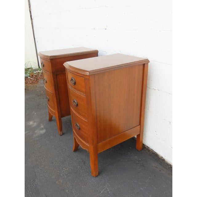 Traditional Tall and Narrow Mahogany Nightstands End Bedside Tables a Pair 6658 For Sale - Image 3 of 18